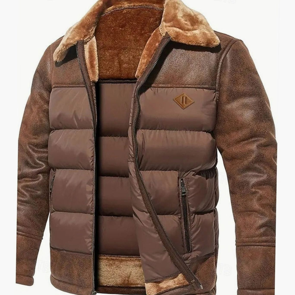 Caleb | Abrigo de invierno acolchado de hombre con piel sintética y cuello de borrego