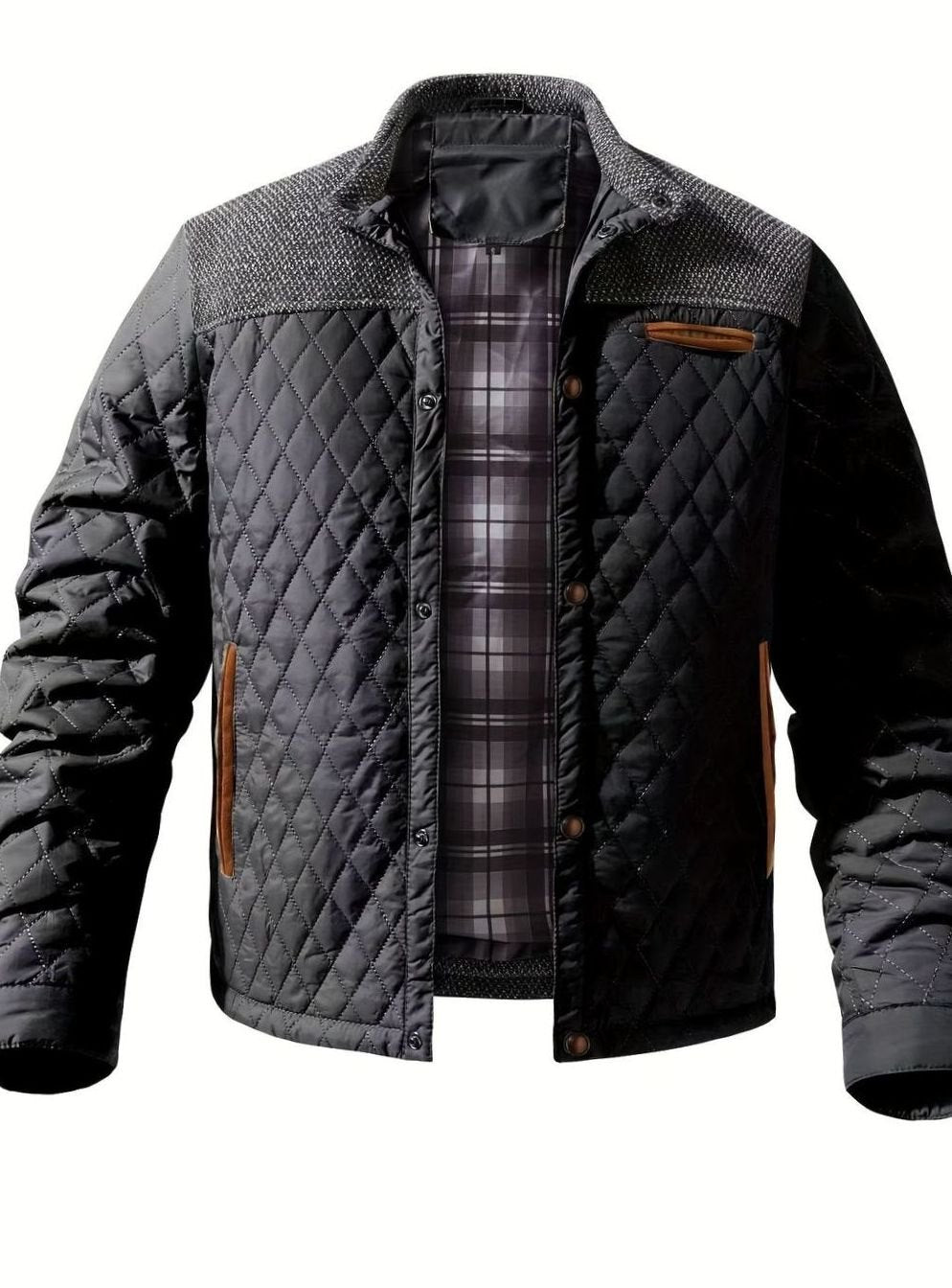 Elijah | Men's insulated quilted jacket with high collar and snap buttons