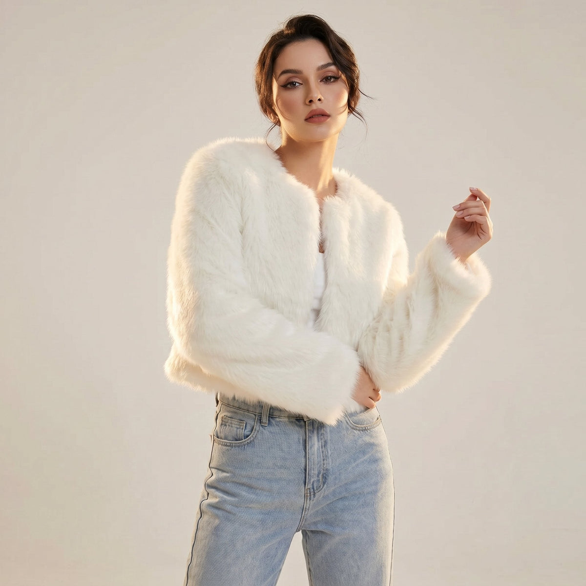 Mia | Chaqueta Cárdigan Corta de Pelo Sintético para Mujer