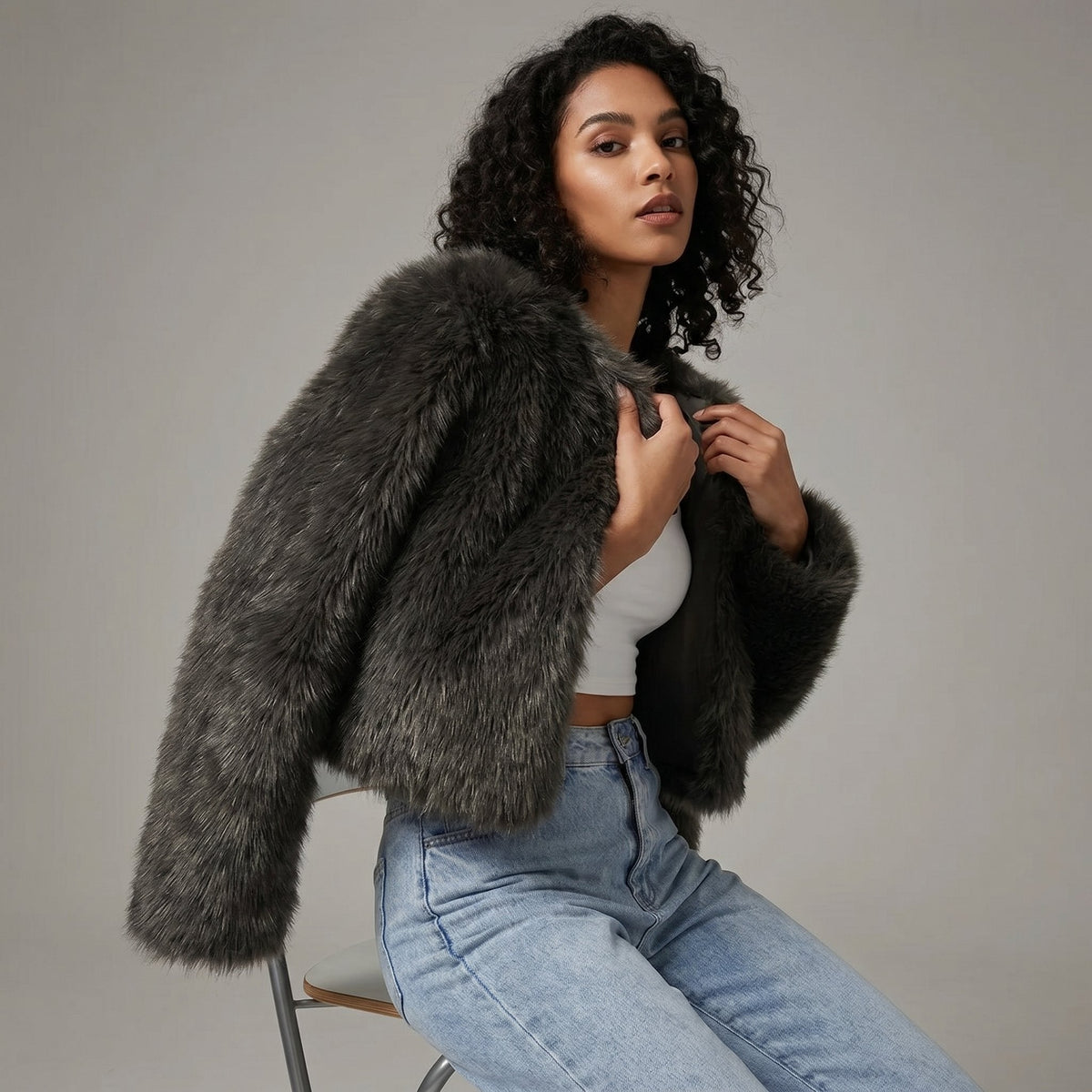 Mia | Chaqueta Cárdigan Corta de Pelo Sintético para Mujer