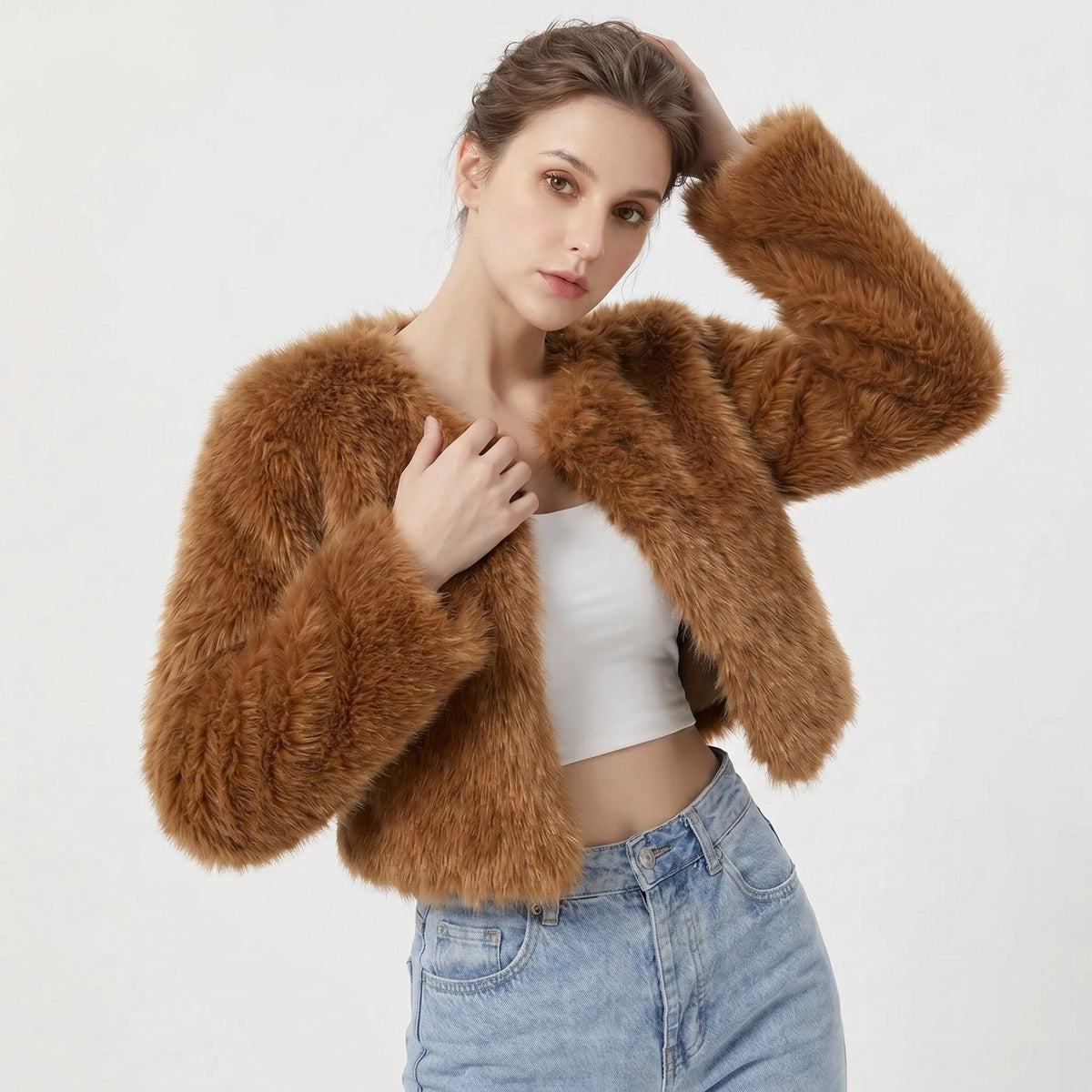 Mia | Chaqueta Cárdigan Corta de Pelo Sintético para Mujer