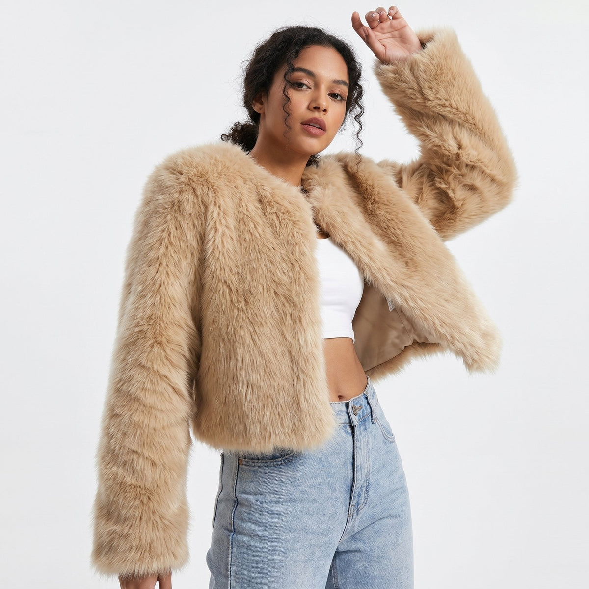 Mia | Chaqueta Cárdigan Corta de Pelo Sintético para Mujer