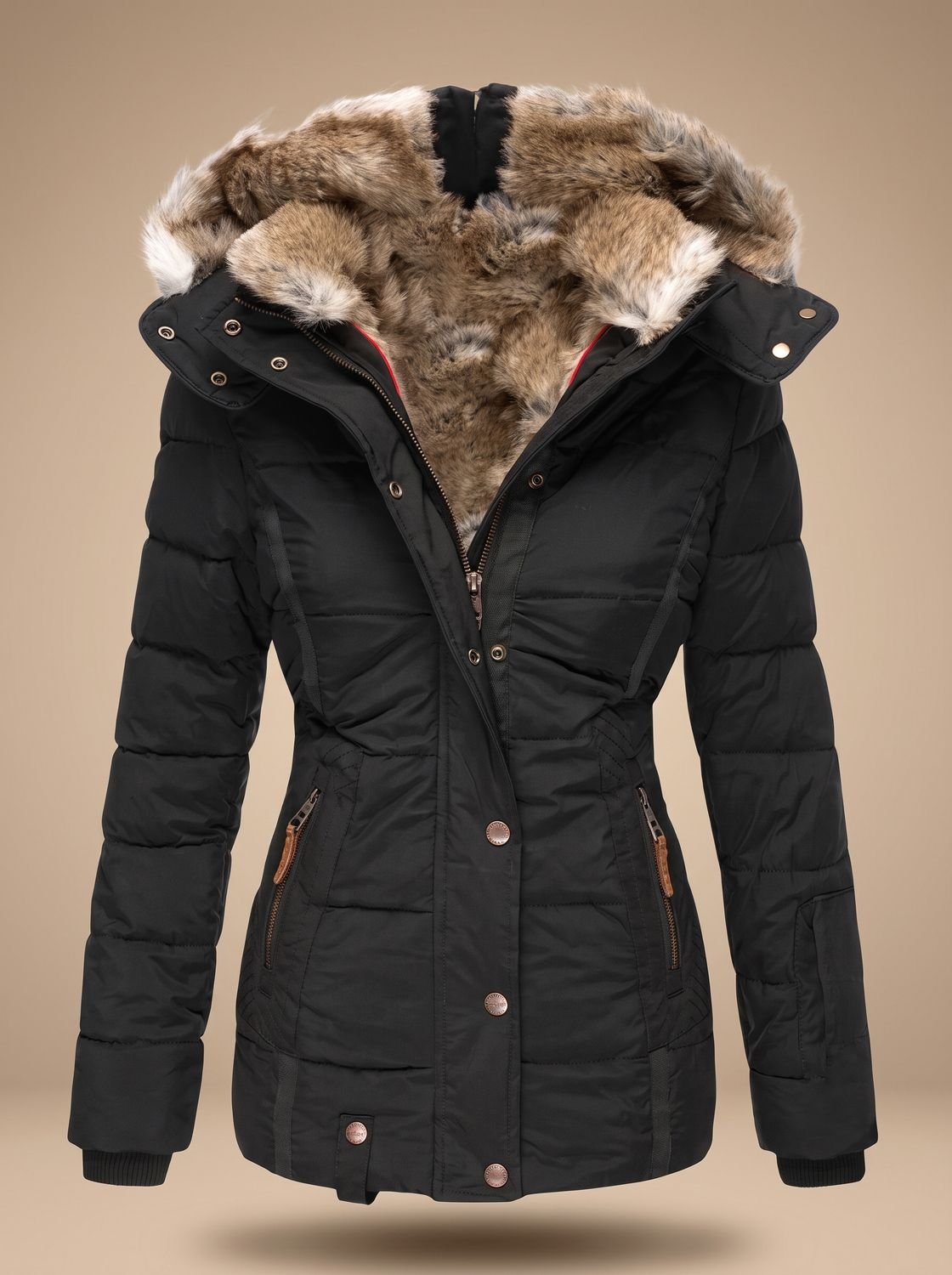 Evelyn | Abrigo de Invierno Acolchado con Capucha de Pelo Sintético para Mujer