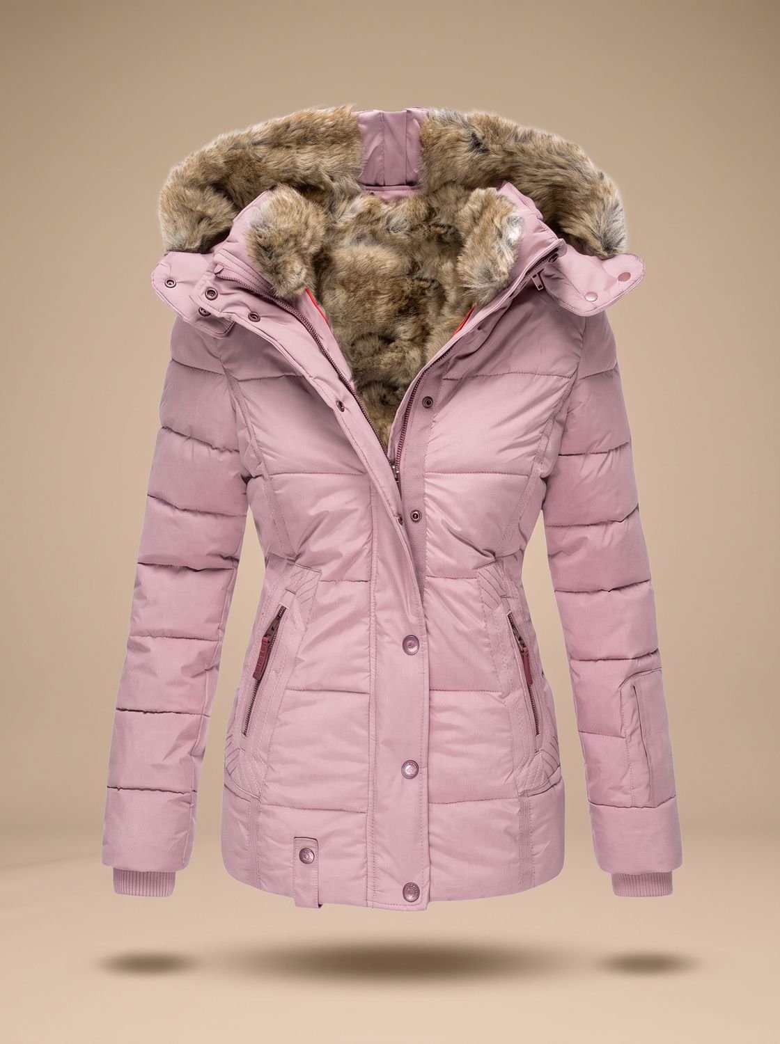 Evelyn | Abrigo de Invierno Acolchado con Capucha de Pelo Sintético para Mujer