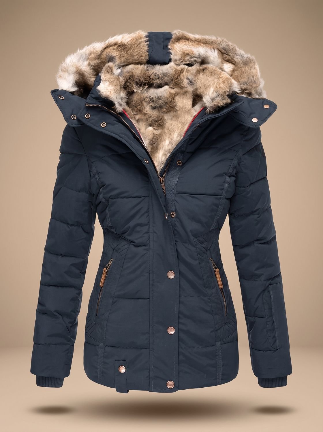 Evelyn | Abrigo de Invierno Acolchado con Capucha de Pelo Sintético para Mujer
