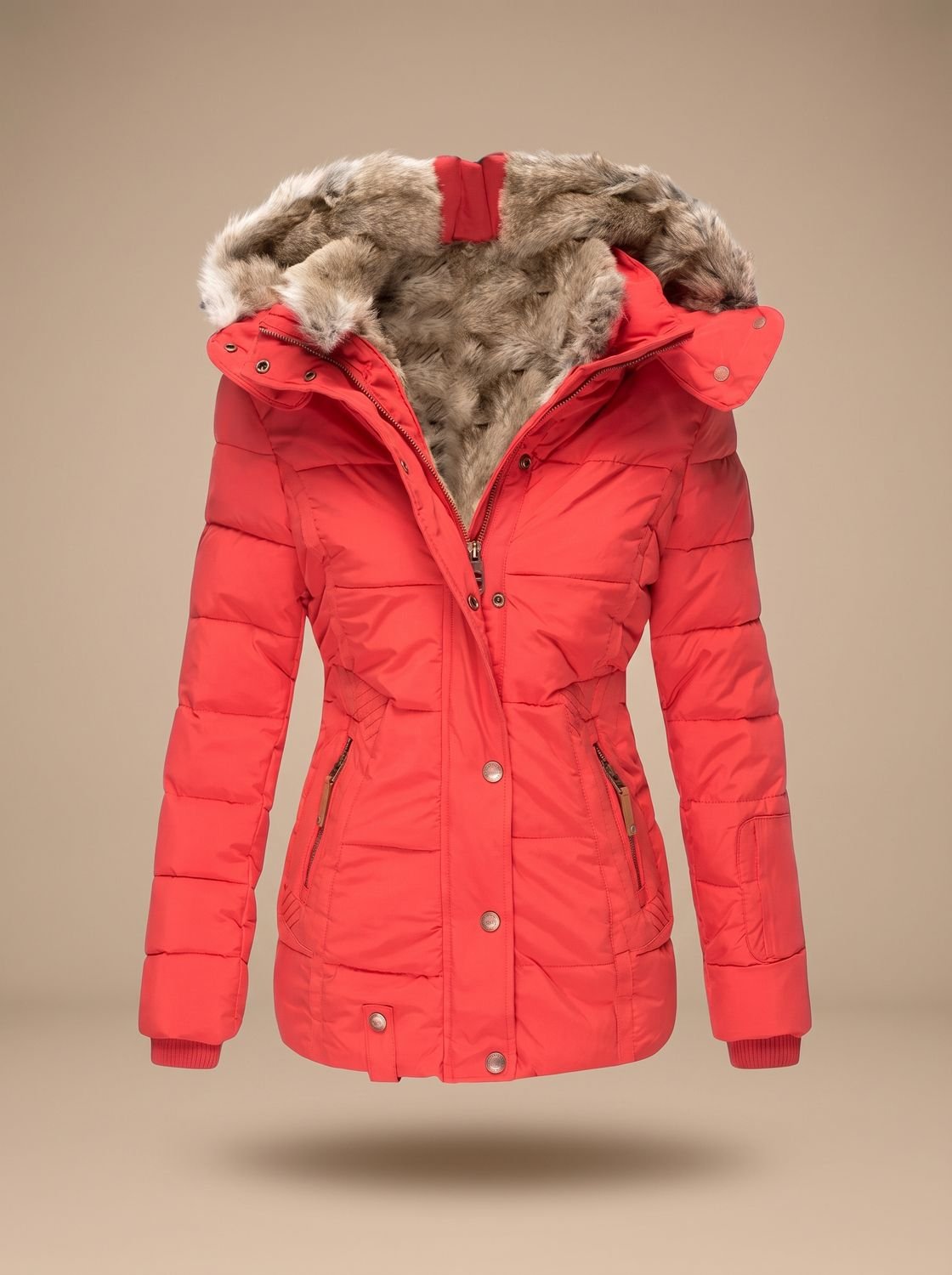 Evelyn | Abrigo de Invierno Acolchado con Capucha de Pelo Sintético para Mujer