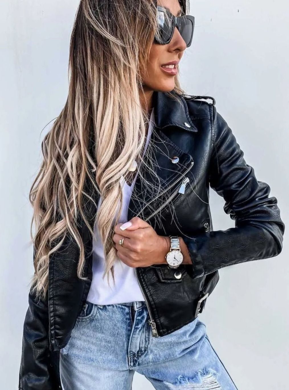 Isabella | Chaqueta Biker de Piel Sintética con Cremallera Asimétrica para Mujer