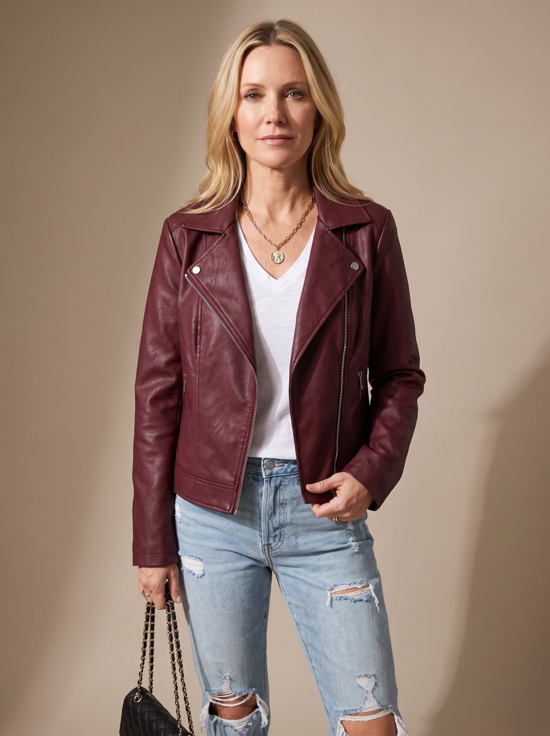 Isabella | Chaqueta Biker de Piel Sintética con Cremallera Asimétrica para Mujer