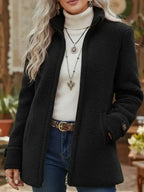 Emma | Women's Fleece Teddy Coat with Zipper and Mandarin Collar