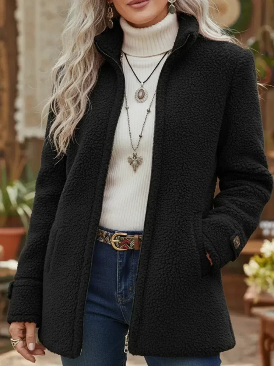 Emma | Abrigo Teddy de Forro Polar con Cremallera y Cuello Mao para Mujer