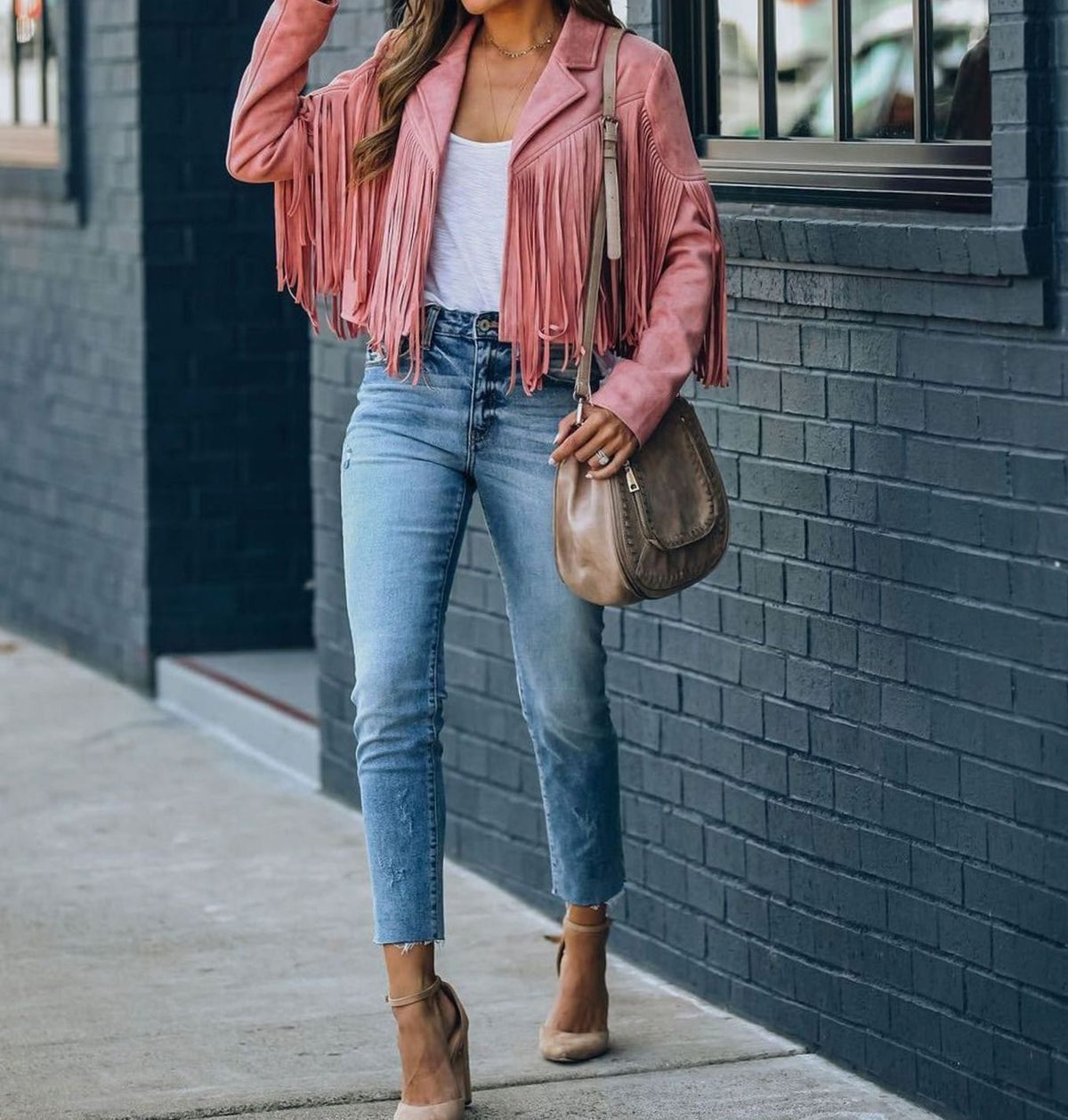 Evelyn | Chaqueta Motera Corta de Ante con Flecos para Mujer