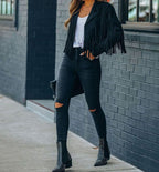 Evelyn | Chaqueta Motera Corta de Ante con Flecos para Mujer