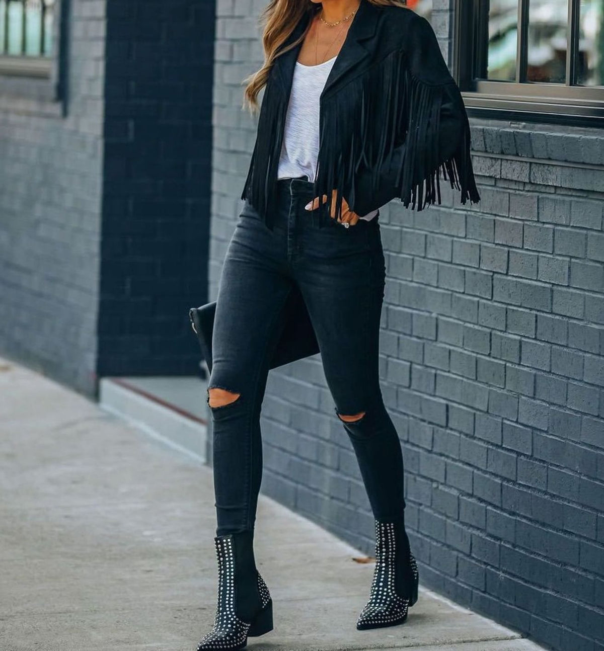 Evelyn | Chaqueta Motera Corta de Ante con Flecos para Mujer